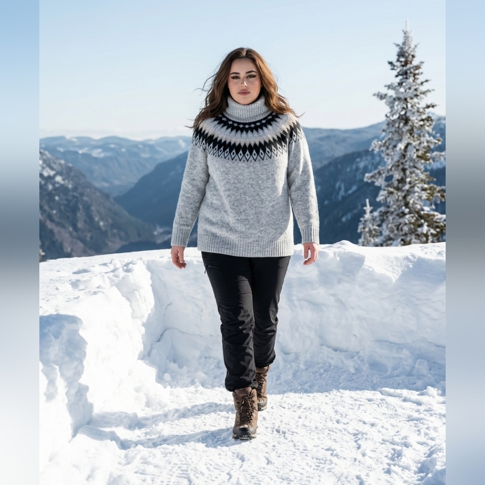 Aspen 1X Nordic Fair Isle Turtleneck Sweater Gray Black - Picture 4 of 5
